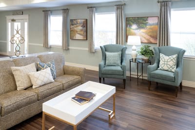 Warm interior common area with comfortable seating