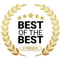 Golden winner award logo with laurel wreath