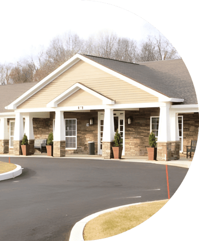 Exterior view of a senior living facility entrance