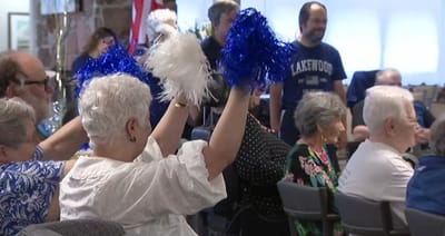 Residents participating in a lively activity event