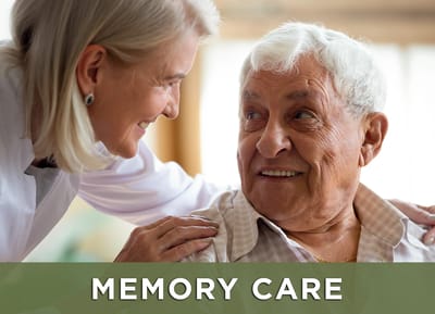 Caregiver interacting with a resident in a warm setting