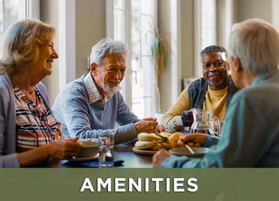 Residents enjoying a meal in a dining area