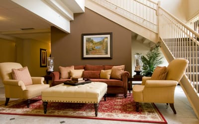 Comfortable seating area in a facility lobby