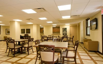 Common area with dining tables and chairs