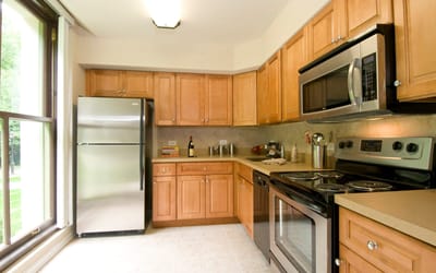 Bright kitchen area with modern appliances