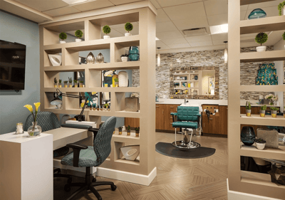 A well-designed salon area in a senior living facility