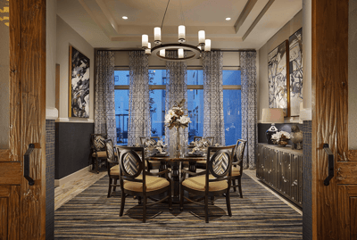 Elegant dining room with a table set for residents
