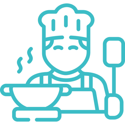 Cartoon chef cooking in a kitchen