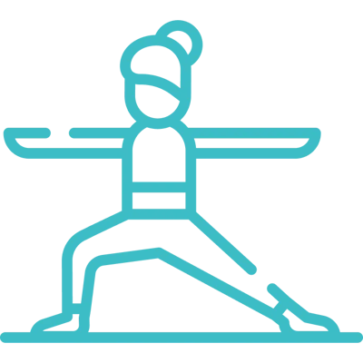 Line drawing of a person in a yoga pose