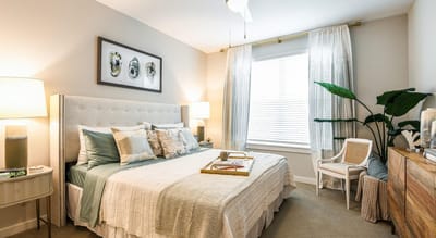 Stylish and cozy resident room with natural light