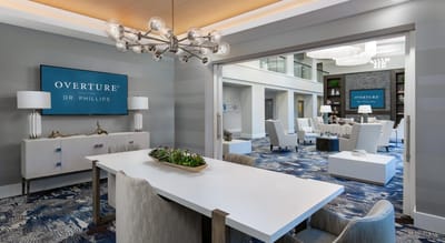 Bright common area with modern decor and seating