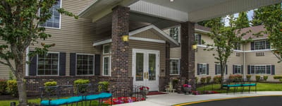 Exterior view of Normandy Park senior living facility entrance