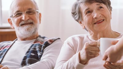 Residents enjoying conversation in a communal space