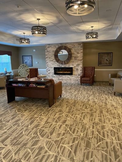 Interior view of a common area with furniture and decor