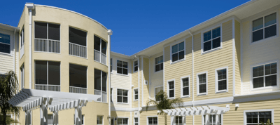Exterior view of a senior living facility building