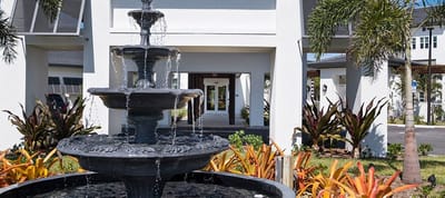 Fountain in front of a senior living facility