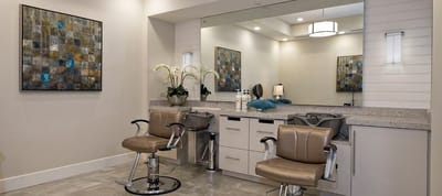 Bright and modern hair salon area in assisted living facility