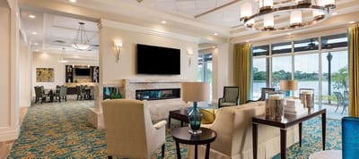 Bright interior lounge area with elegant furnishings