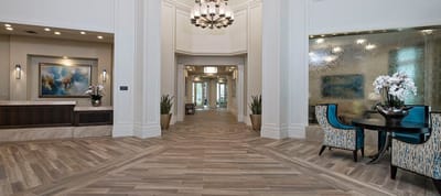 Welcoming lobby area with modern decor and seating