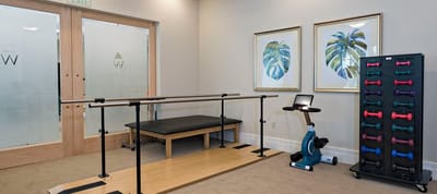 Interior view of a therapy room with equipment