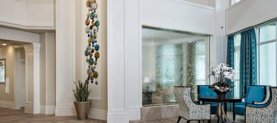 Bright and welcoming common area with decor