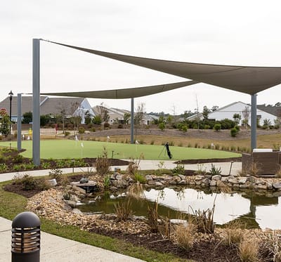 Outdoor space with shade and landscaping