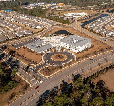 Aerial view of Watercrest Myrtle Beach facility with landscaped grounds
