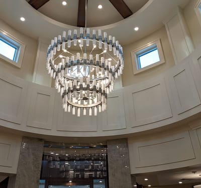 Elegant chandelier in a facility foyer