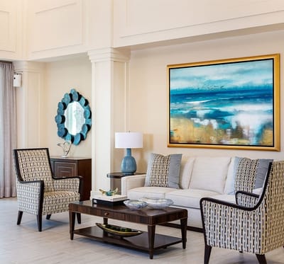 Bright interior lounge area with modern furniture