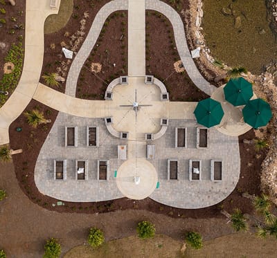 Aerial view of beautifully arranged outdoor relaxation area
