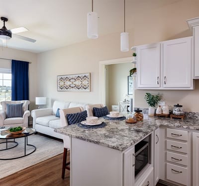 Bright living space with modern furnishings