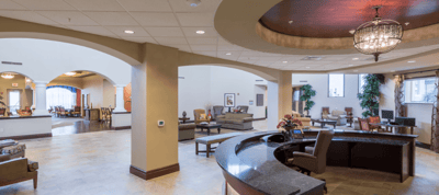 Interior view of a welcoming common area with seating