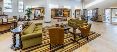 Bright and inviting common area with seating