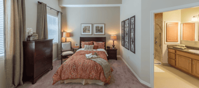 Cozy bedroom setup in an assisted living unit