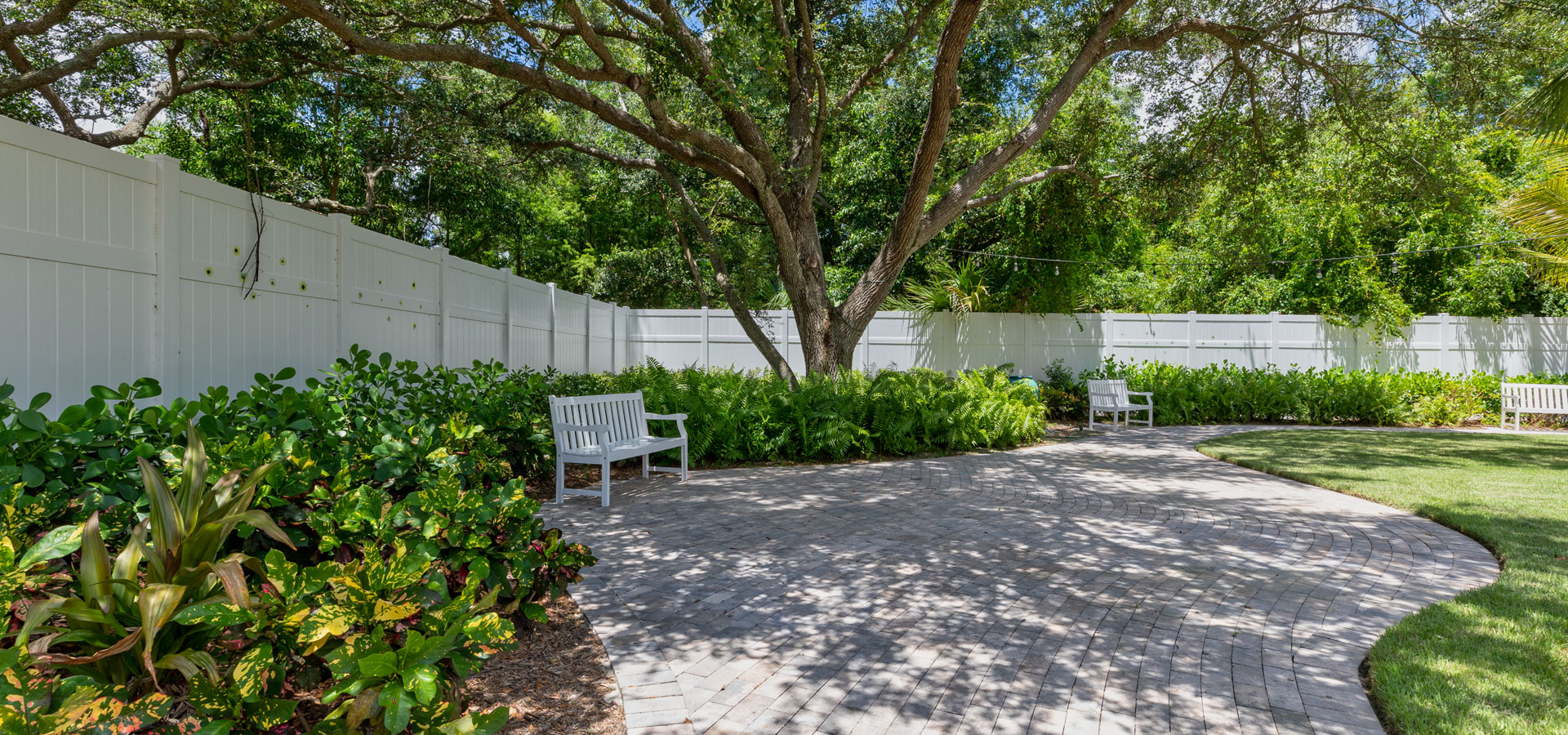 Garden area with benches and greenery