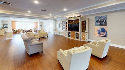 Interior view of a common area with seating