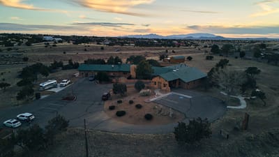 Aerial view of the Sierra Vista Retirement Community facility at sunset
