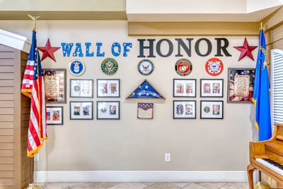 Interior wall display featuring military honors