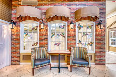 Beautiful interior seating area with butterfly decorations