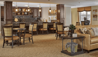 Interior view of a common area with seating and decor