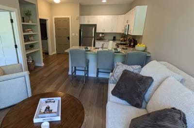 Cozy interior space of a resident room with kitchen