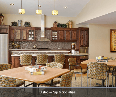 Bright and welcoming bistro area with tables and seating