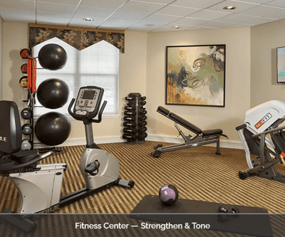 Interior view of fitness center with equipment