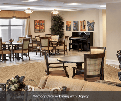 Interior dining area with tables, chairs, and decor