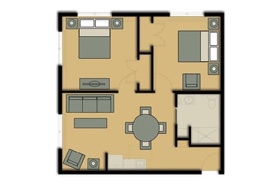 Architectural floor plan of a living unit.