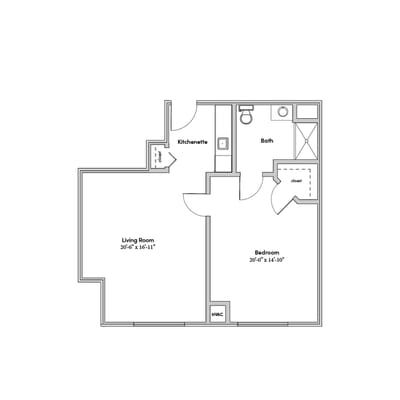 Floor plan of a one-bedroom apartment