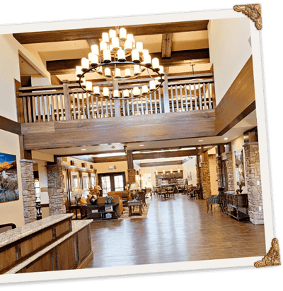 Bright and spacious common area in assisted living facility