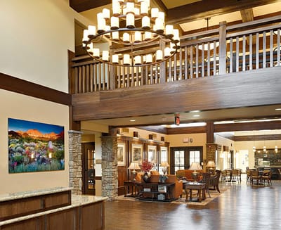 Bright and welcoming common area with seating