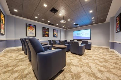 Interior view of a media room with seating