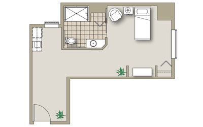Architectural floor plan of a resident room